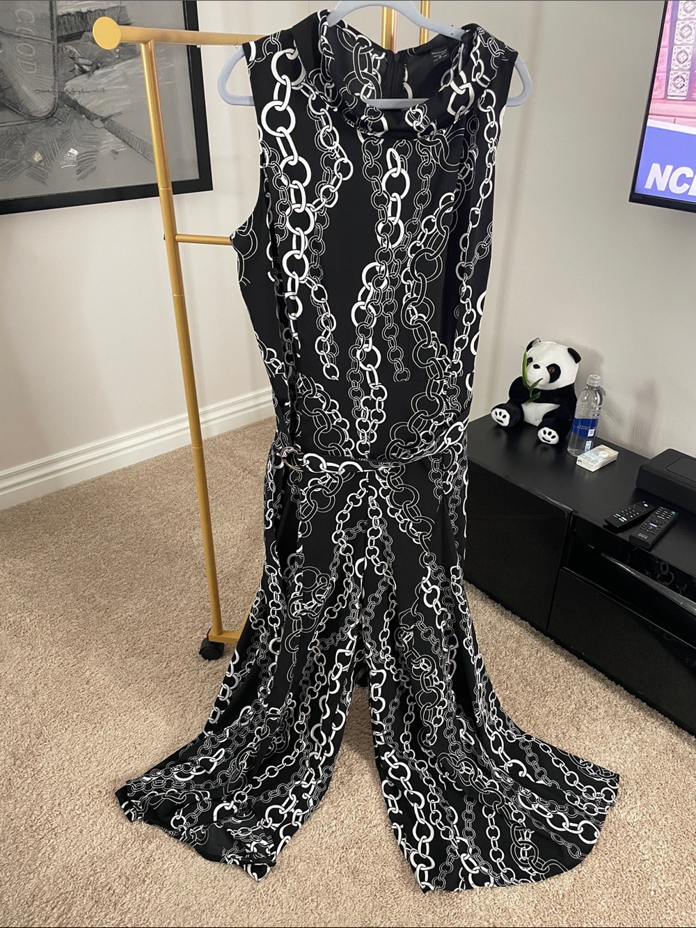 Black Chain-Print Wide-Leg Jumpsuit